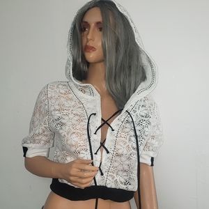 Women Sexy Lace Hoodie Crop top